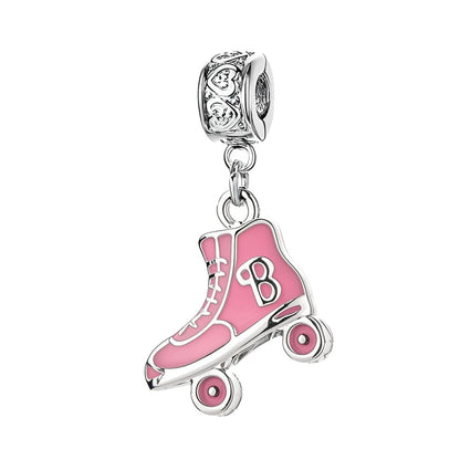  Pink Roller Skate Charm with Silver Buckle for Bracelet and Bag