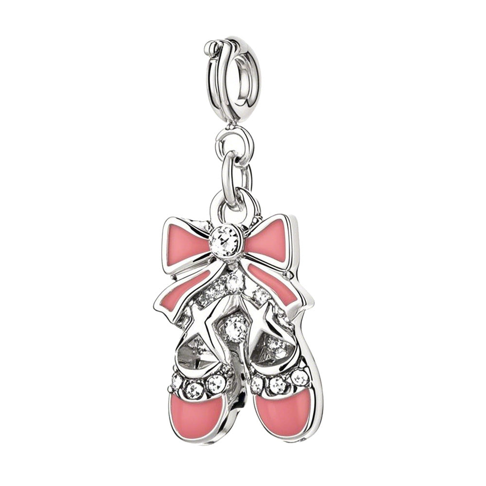 Pink Bow & Heels Charm with Silver Buckle for Bracelet and Bag