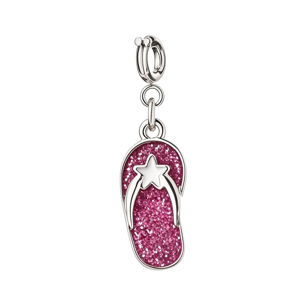  Pink Crystal Slipper Charm with Silver Buckle for Bracelet and Bag