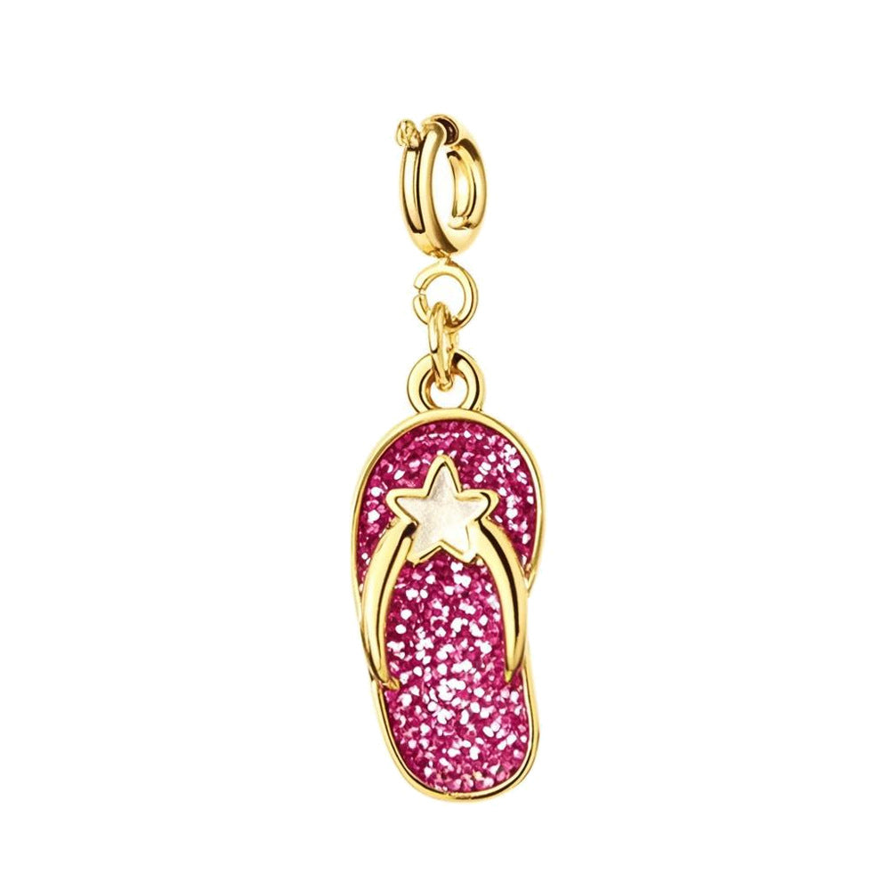  Pink Crystal Slipper Charm with Silver Buckle for Bracelet and Bag