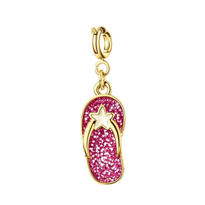  Pink Crystal Slipper Charm with Silver Buckle for Bracelet and Bag