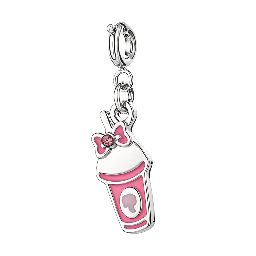 Pink Coffee Cup Charm with Silver Buckle for Bracelet and Bag