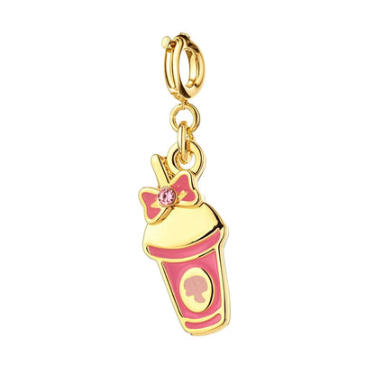 Pink Coffee Cup Charm with Gold Buckle for Bracelet and Bag
