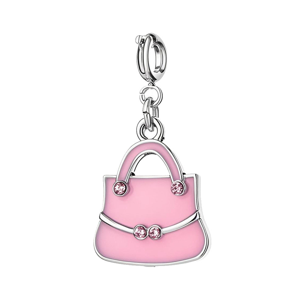  Pink Mini Handbag Charm with Silver Buckle for Bracelet and Bag