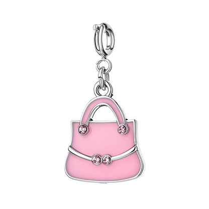  Pink Mini Handbag Charm with Silver Buckle for Bracelet and Bag