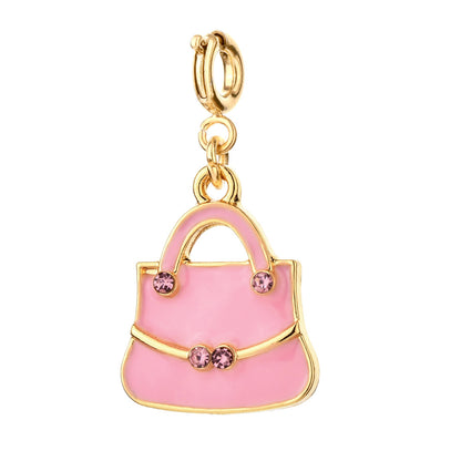  Pink Mini Handbag Charm with Gold Buckle for Bracelet and Bag