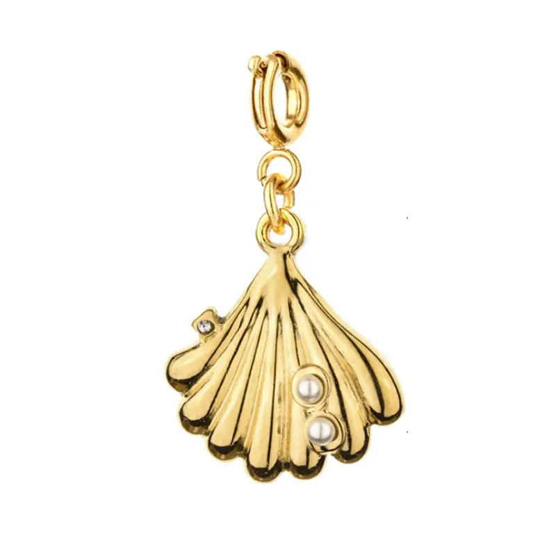 Gold Seashell Pearl Charm | Coastal Jewelry Pendant for Bracelet & Bag