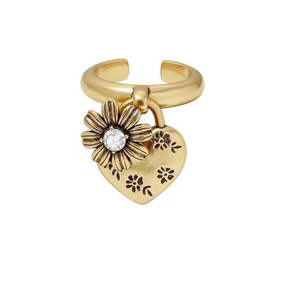 Vintage Heart Daisy Ring