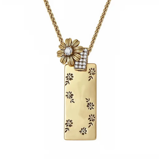 Vintage Daisy Tag Pendant Necklace