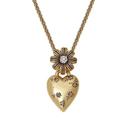 Vintage Daisy Heart Pendant Necklace