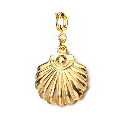 Cute gold seashell charm for bracelets, necklaces & bag clips