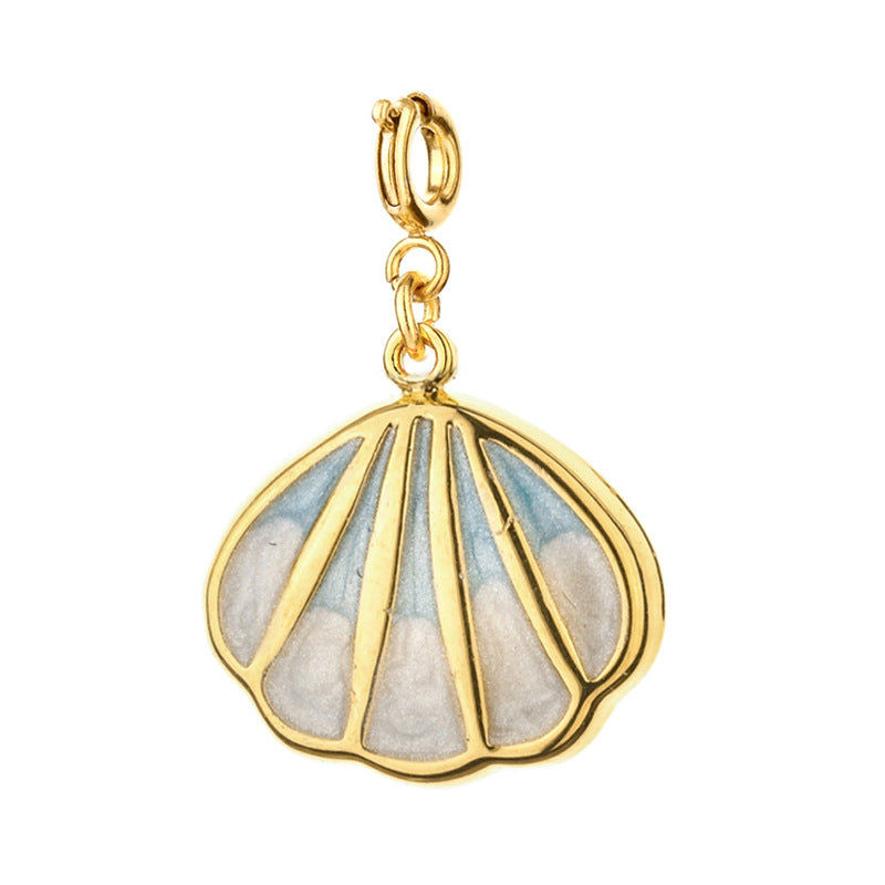 Cute gold seashell charm for bracelets, necklaces & bag clips